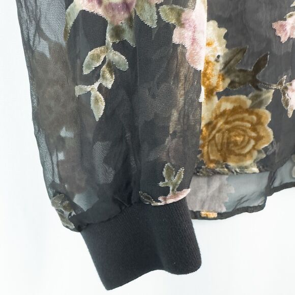A New Day Floral Velvet Burnout Mesh Pullover Womens Large Sheer Whimsigoth - Picture 10 of 14